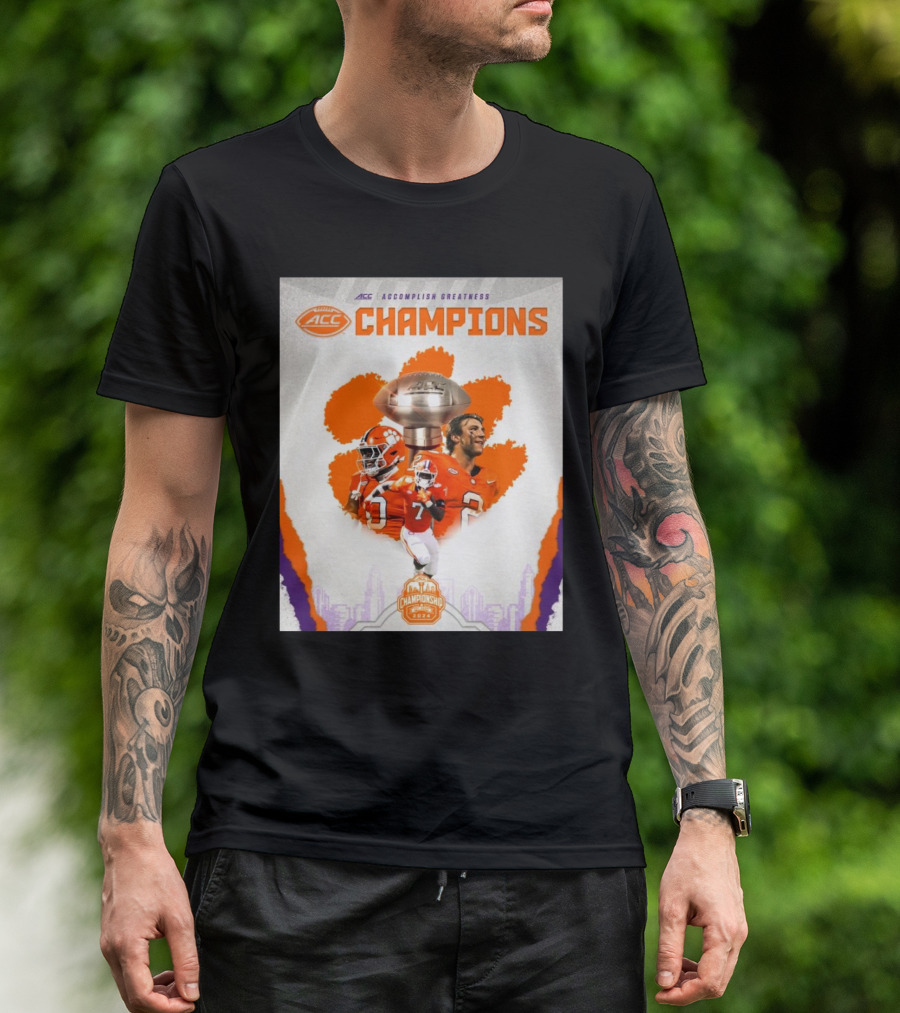 Clemson Tigers Football ACC Accomplish Greatness Champions 2024 Championship Trophy Victory T-Shirt