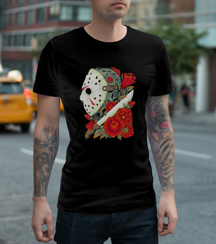 Crystal Lake Counselor Camp Mask Floral Knife T-Shirt