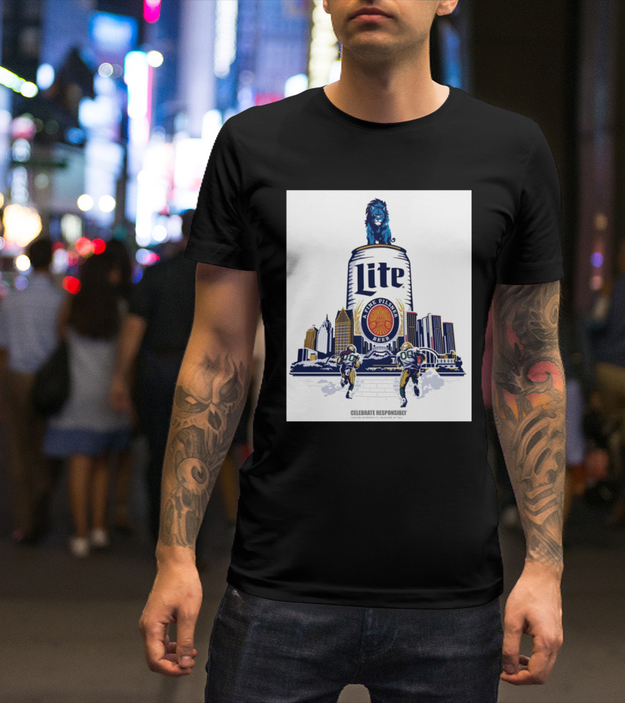 Detroit Lions Lite The Pilsner Beer Celebrate Responsibly 2024 Skyline Football T-Shirt