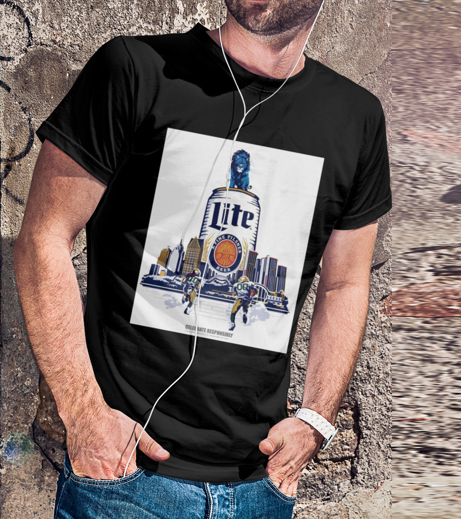 Detroit Lions Lite The Pilsner Beer Celebrate Responsibly 2024 Skyline Football T-Shirt