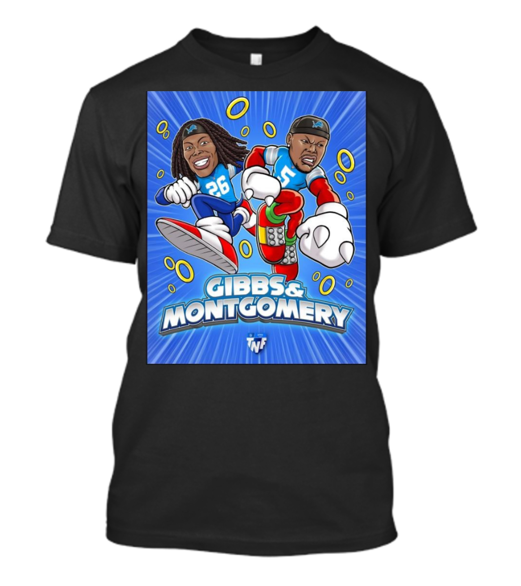 Detroit Lions NFL Gibbs And Montgomery The Dynamic Duo Caricature 26 5 TNF T-Shirt