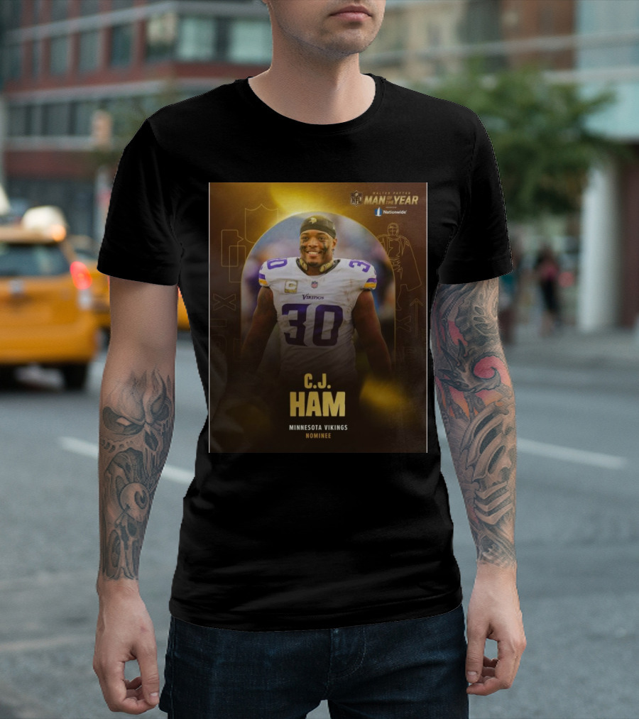 Minnesota Vikings C.J. Ham NFL Man of the Year Nominee 2024 Walter Payton Award T-Shirt