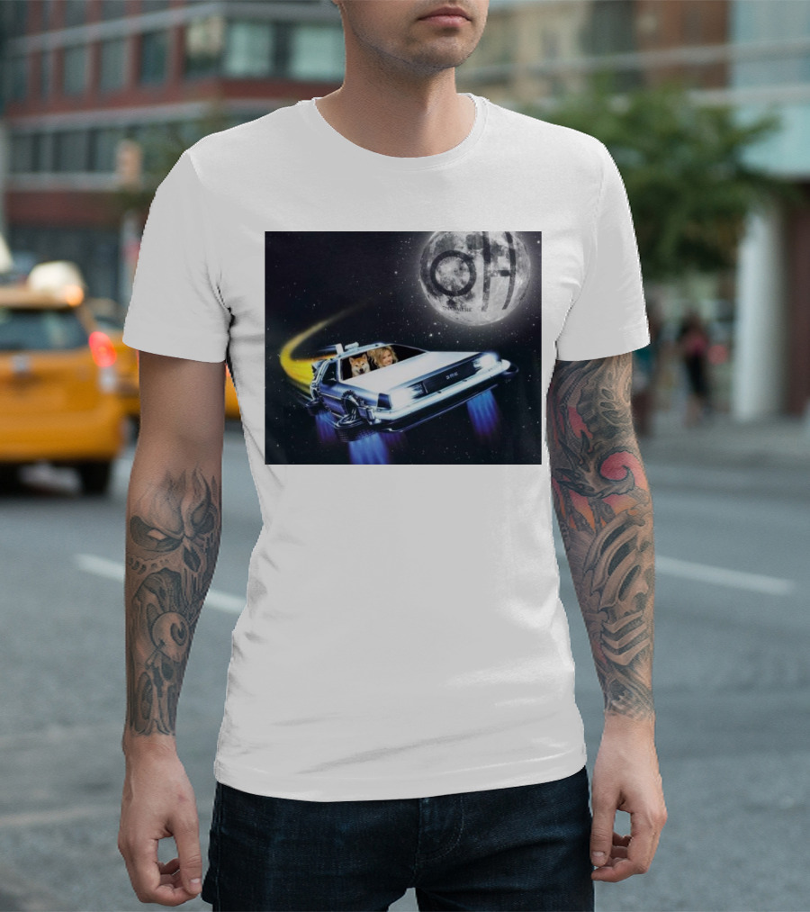 Hailey Welch Tuah the Future Ridin with My Shiba in My DeLorean Under Moonlit Skies T-Shirt