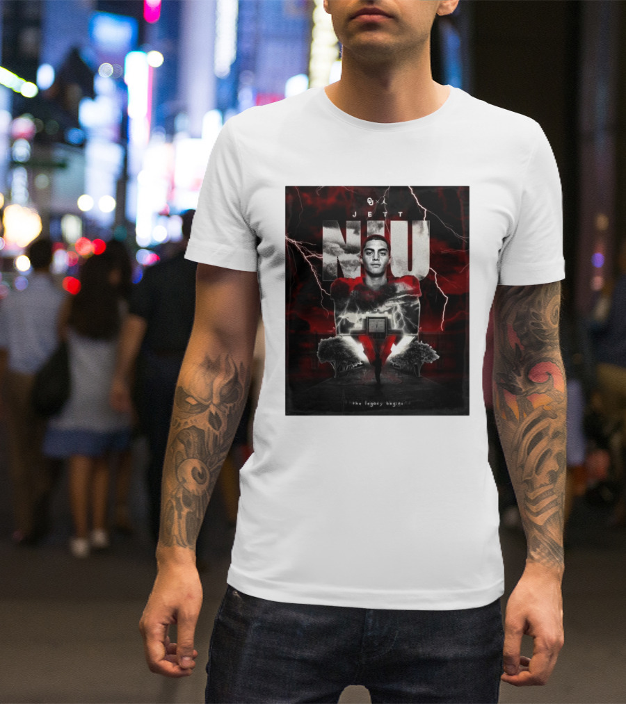 Oklahoma Sooners Jett Niu The Legacy Begins XXV Lightning Storm Background T-Shirt
