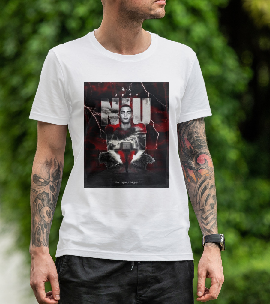 Oklahoma Sooners Jett Niu The Legacy Begins XXV Lightning Storm Background T-Shirt