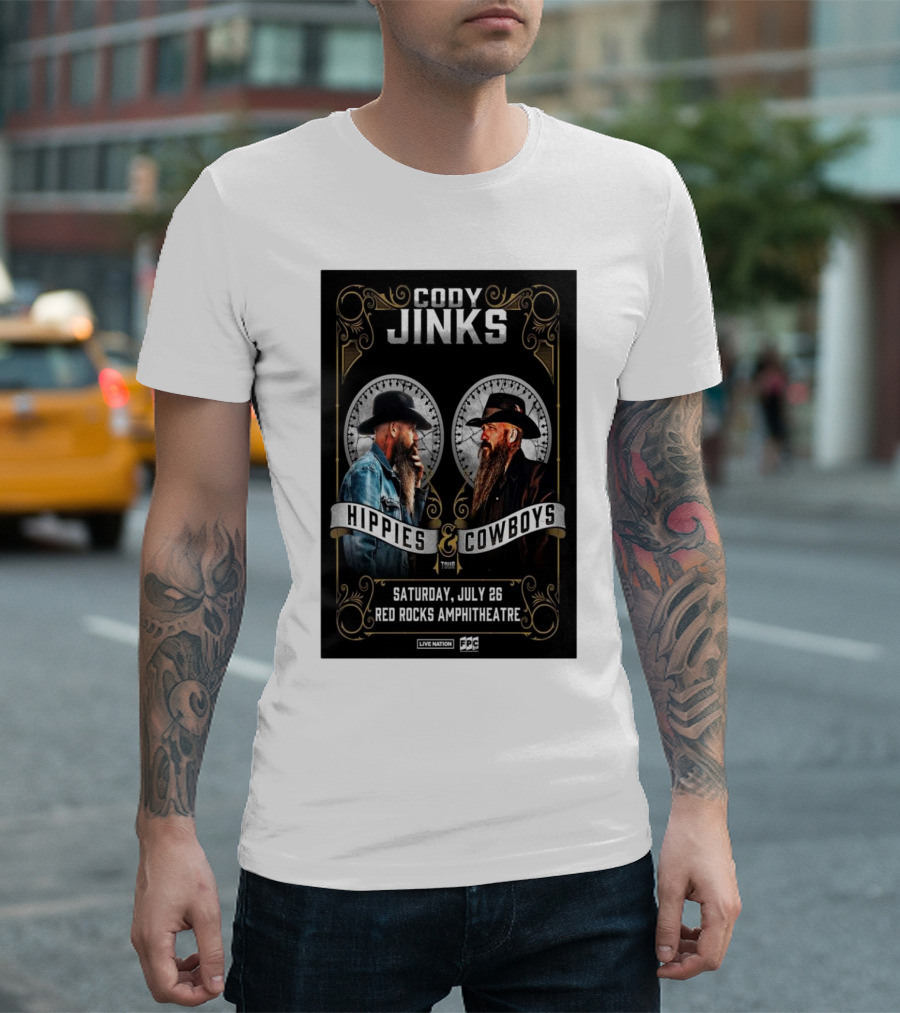 Cody Jinks Hippies and Cowboys Tour Red Rocks Amphitheatre Morrison CO Saturday July 26 2025 T-Shirt