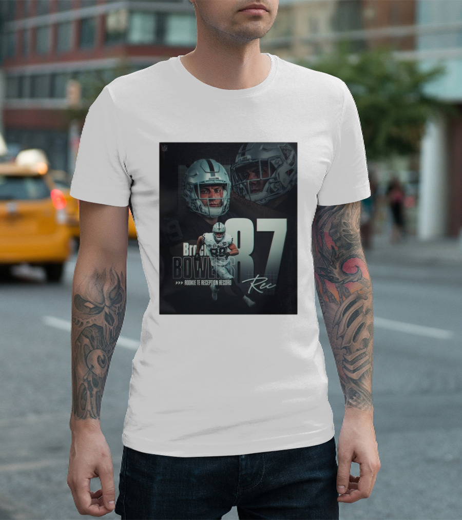 Brock Bowers 87 Rookie TE Reception Record Rec Signature Raiders T-Shirt