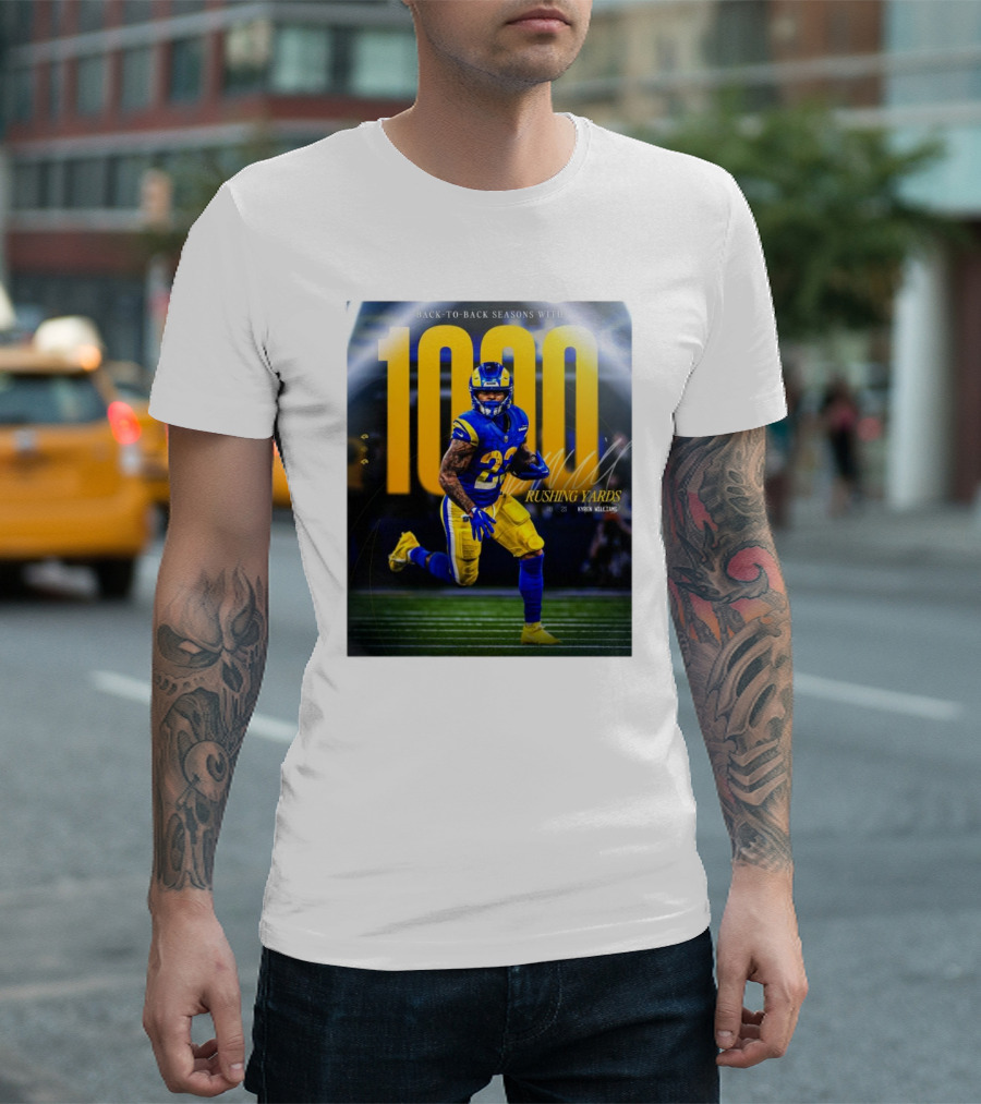 Los Angeles Rams Kyren Williams 1000 Rushing Yards Back To Back Seasons T-Shirt