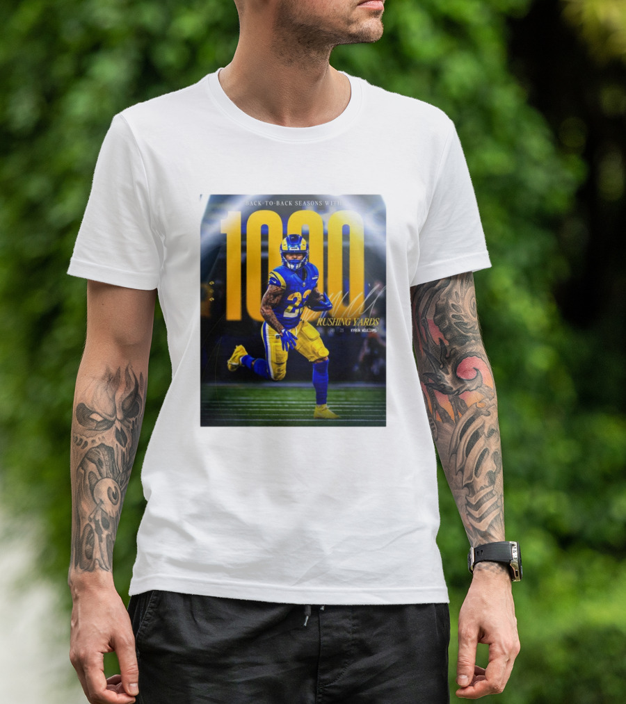 Los Angeles Rams Kyren Williams 1000 Rushing Yards Back To Back Seasons T-Shirt