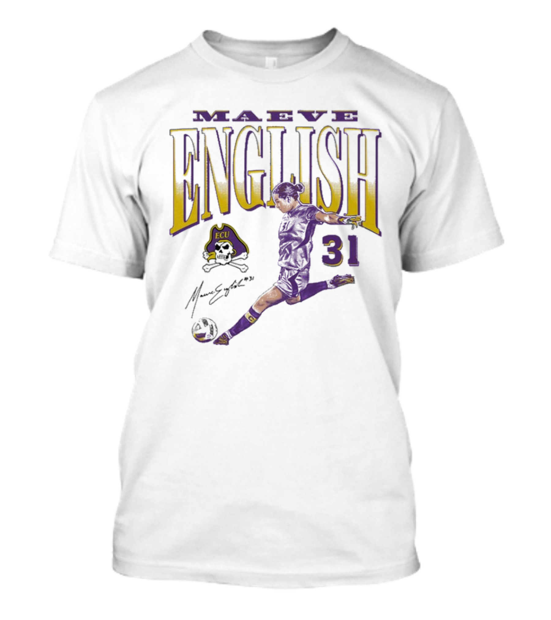 Maeve English ECU Soccer 31 Cartoon Signature T-Shirt