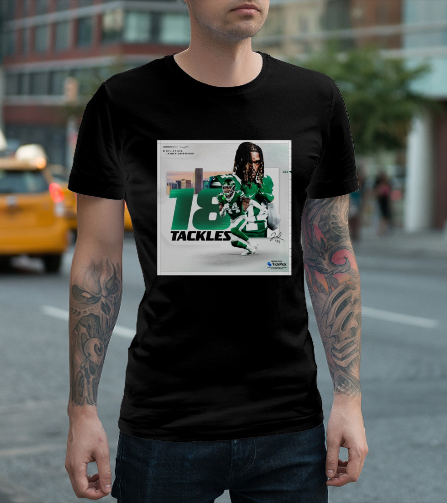 Week 14 New York Jets At Miami Dolphins Jamien Sherwood 18 Tackles Signature Performance T-Shirt