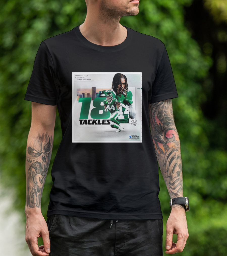Week 14 New York Jets At Miami Dolphins Jamien Sherwood 18 Tackles Signature Performance T-Shirt