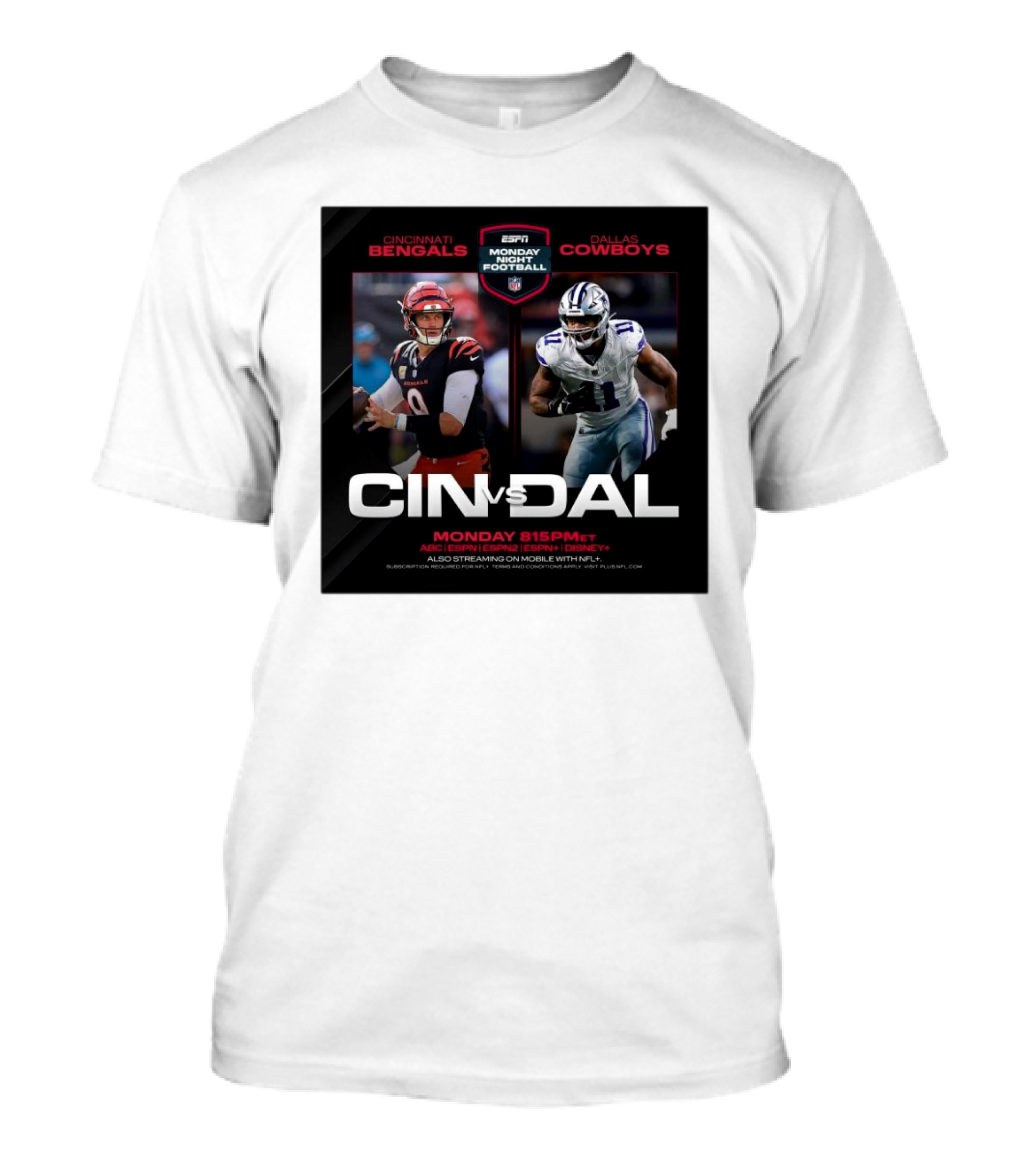 Cincinnati Bengals Vs Dallas Cowboys Monday Night Football ESPN December 9 2024 8:15PM ET ABC Stream NFL T-Shirt