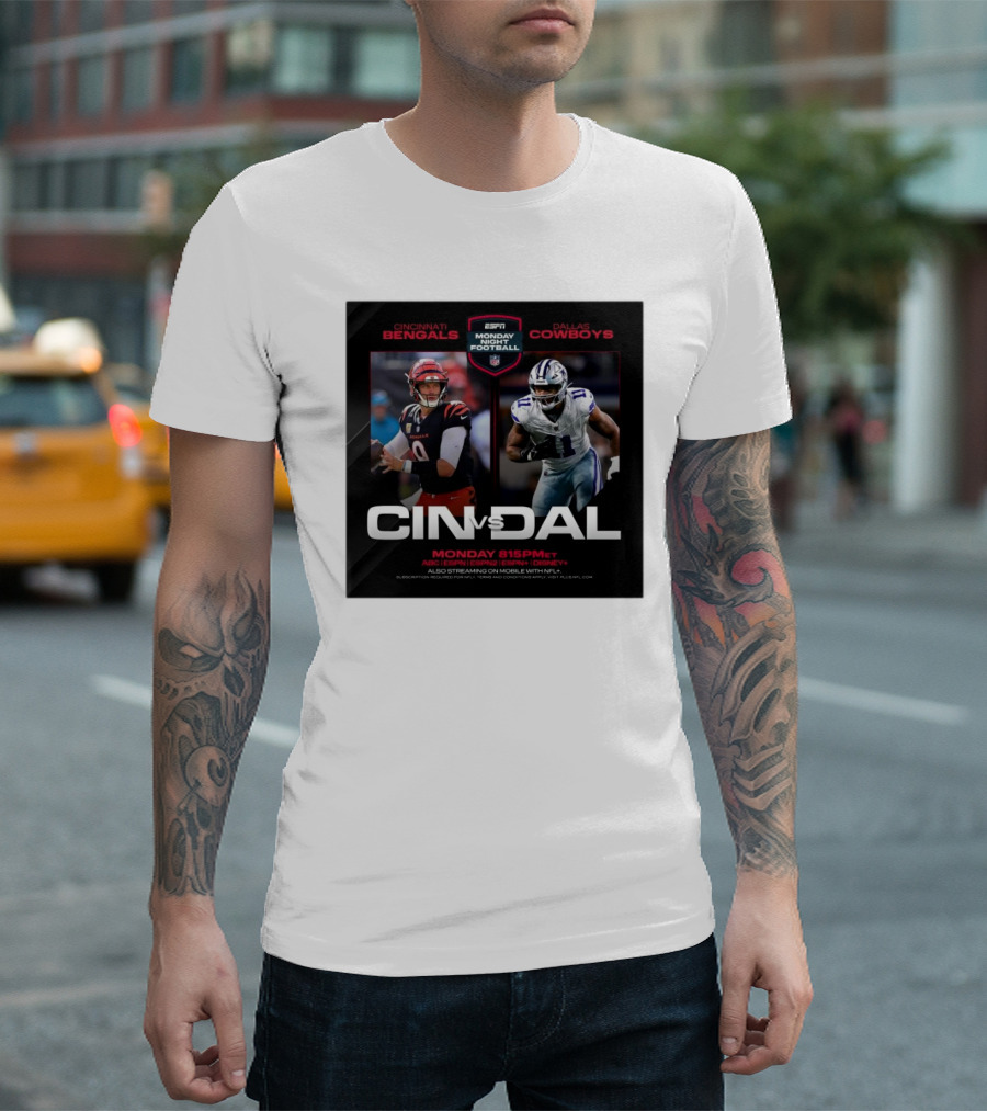 Cincinnati Bengals Vs Dallas Cowboys Monday Night Football ESPN December 9 2024 8:15PM ET ABC Stream NFL T-Shirt