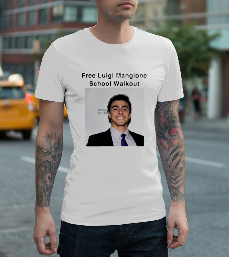 Free Luigi Mangione School Walkout Face Philadelphia Museum T-Shirt