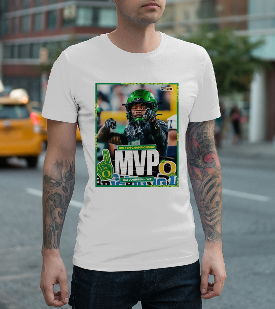 Oregon Ducks Tez Johnson WR Big Ten Championship MVP Football Gesture T-Shirt