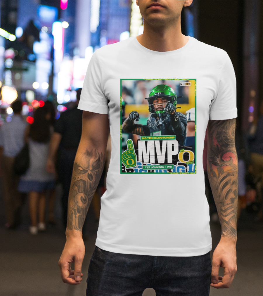 Oregon Ducks Tez Johnson WR Big Ten Championship MVP Football Gesture T-Shirt