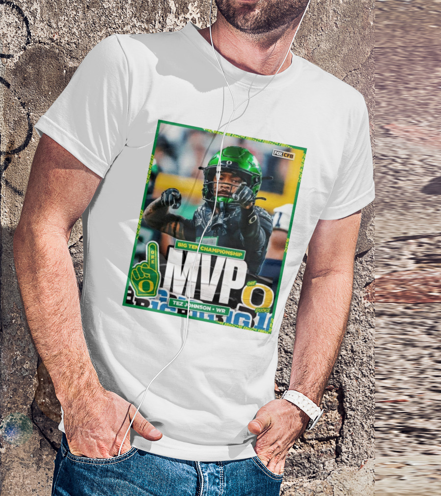 Oregon Ducks Tez Johnson WR Big Ten Championship MVP Football Gesture T-Shirt