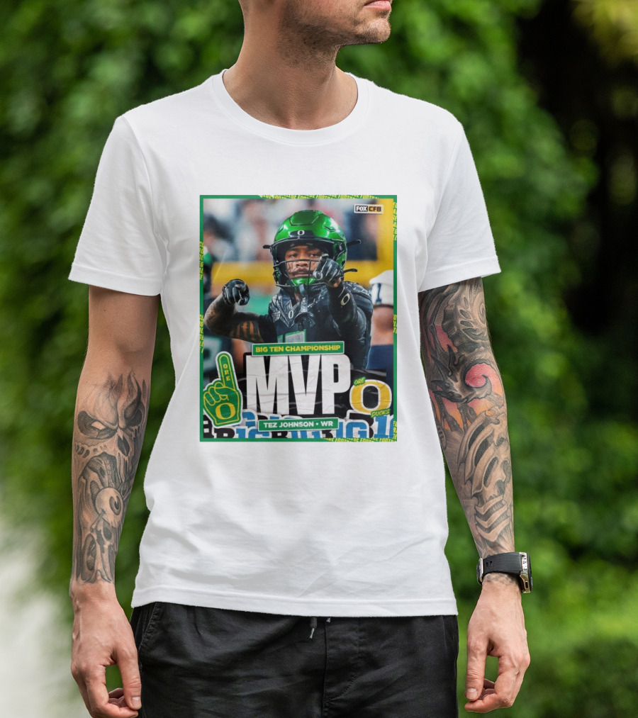 Oregon Ducks Tez Johnson WR Big Ten Championship MVP Football Gesture T-Shirt