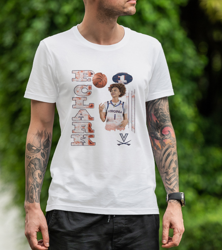 Clark Virginia Cavaliers Basketball Number 1 Cartoon With Ball And V T-Shirt