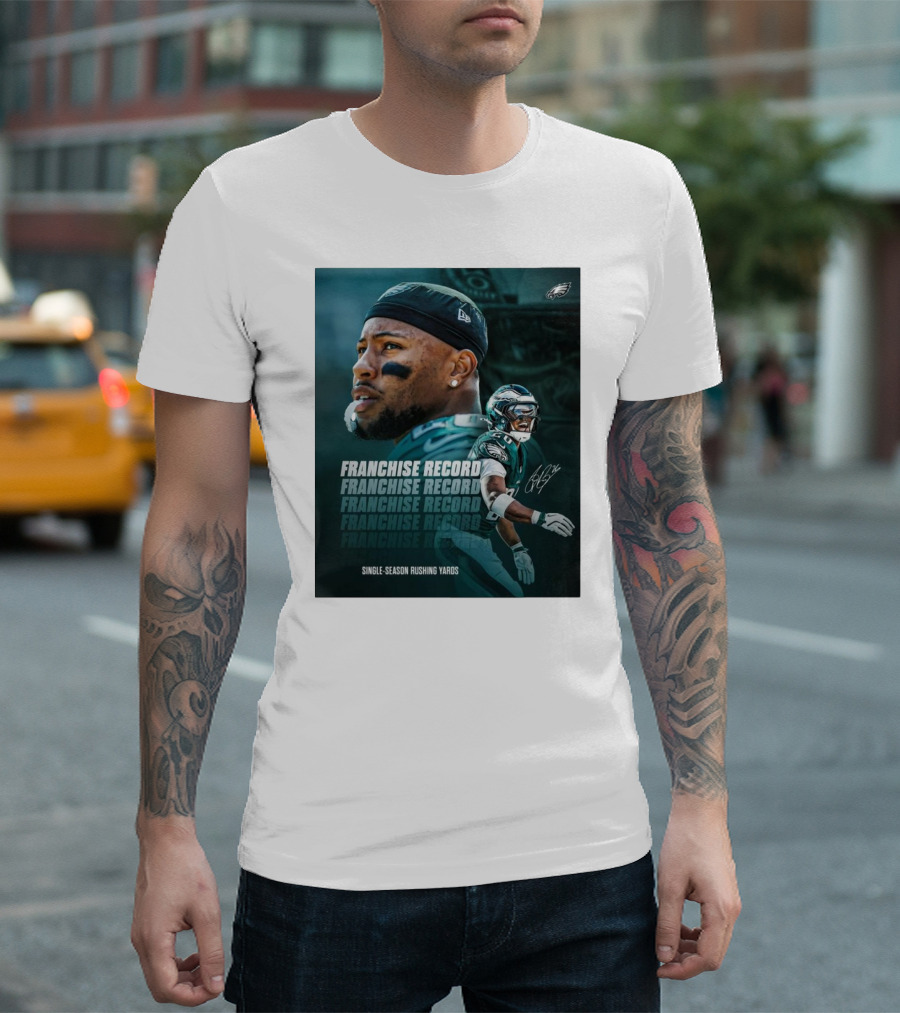 Philadelphia Eagles Franchise Record Single-Season Rushing Yards Saquon Barkley Signature T-Shirt