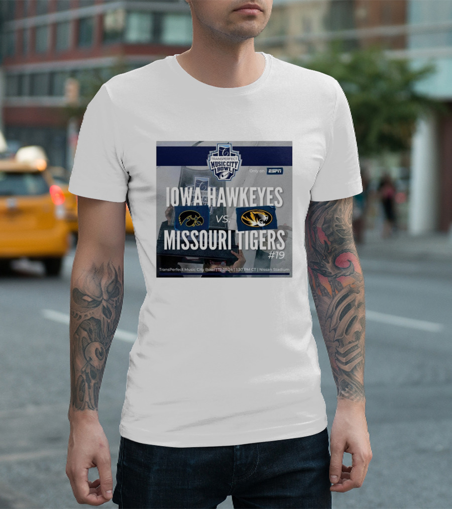 Transperfect Music City Bowl Iowa Hawkeyes Vs Missouri Tigers 12.30.24 Nissan Stadium ESPN T-Shirt