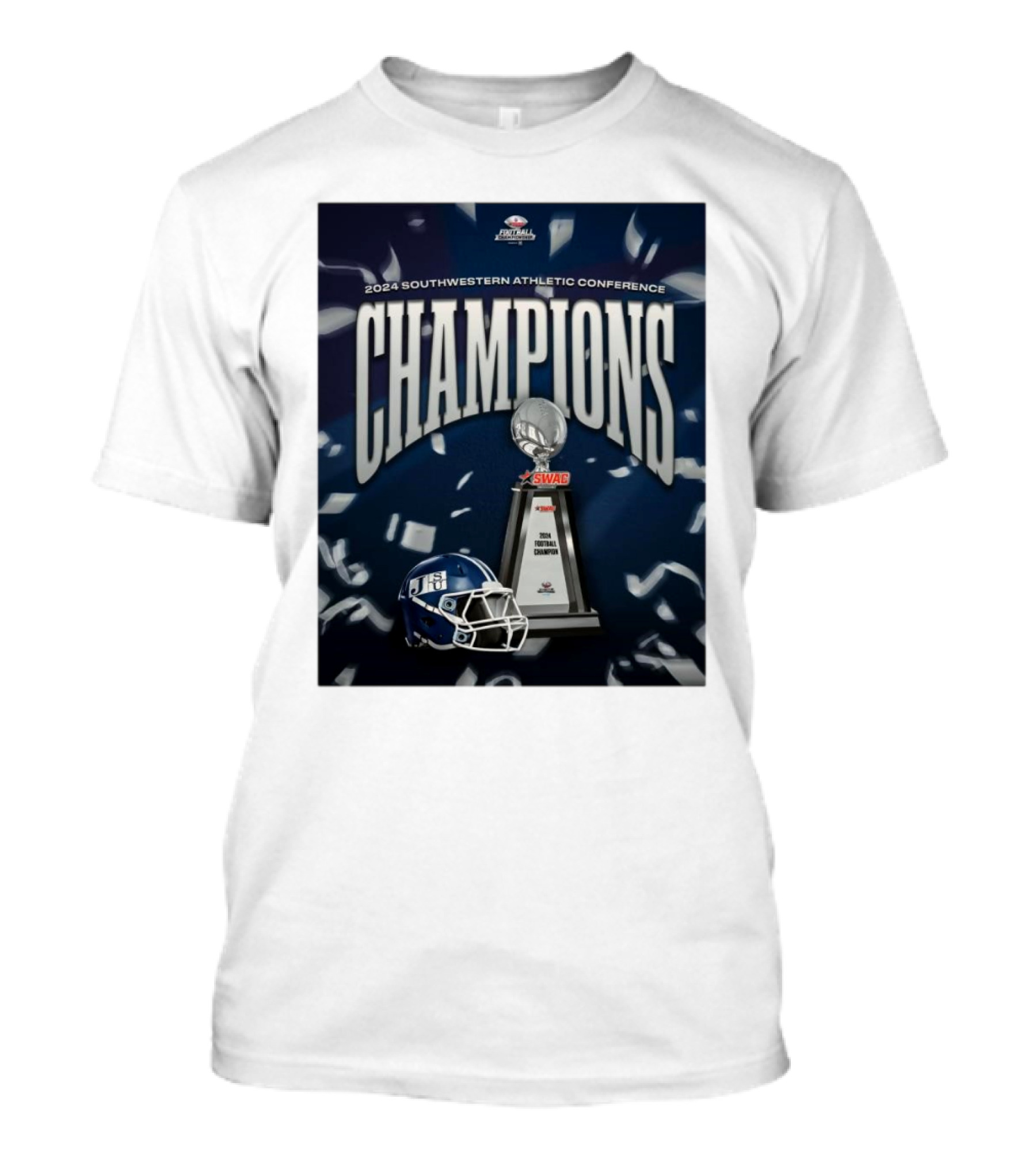 Jackson State University 2024 Southwestern Athletic Conference Champions Football Trophy Helmet T-Shirt