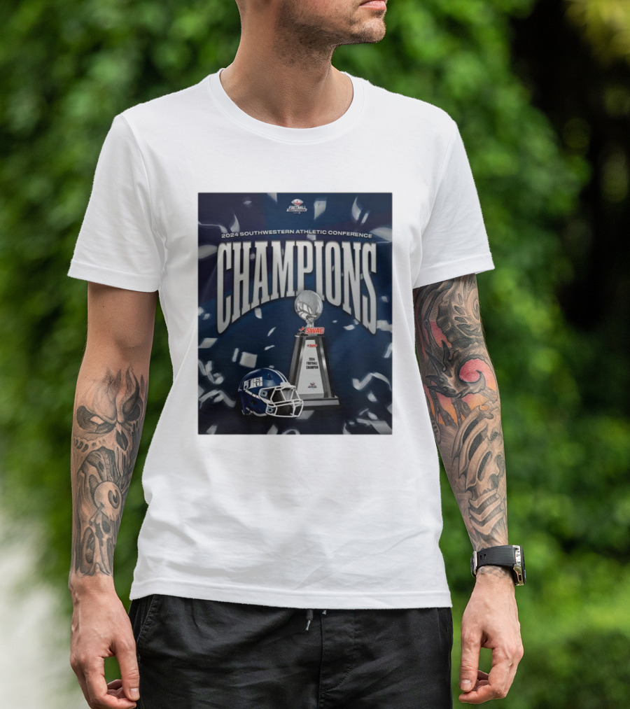 Jackson State University 2024 Southwestern Athletic Conference Champions Football Trophy Helmet T-Shirt