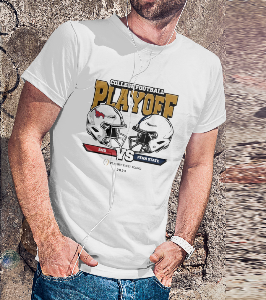College Football Playoff First Round 2024 SMU Mustangs Vs Penn State Nittany Lions Helmet Matchup T-Shirt