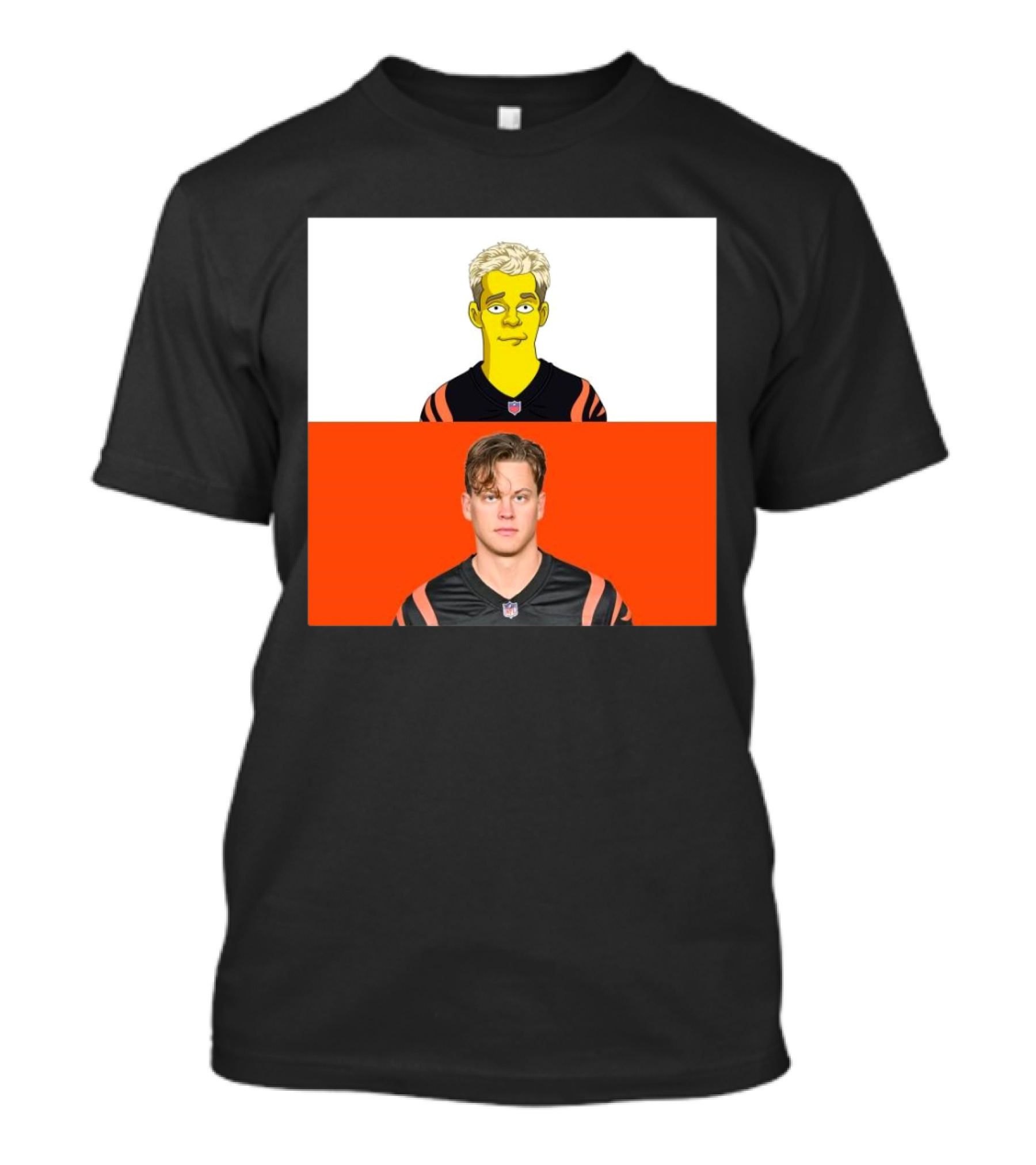 The Simpsons Styled Joe Burrow In Cincinnati Bengals NFL Comparison T-Shirt