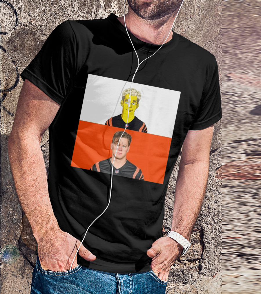 The Simpsons Styled Joe Burrow In Cincinnati Bengals NFL Comparison T-Shirt