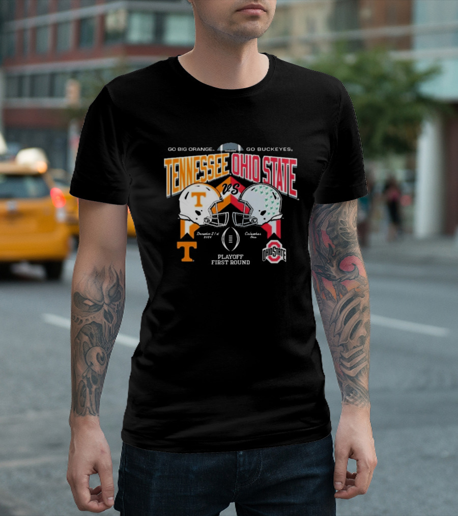Tennessee Volunteers vs Ohio State Buckeyes Playoff First Round December 21 Columbus Ohio Go Big Orange Go Buckeyes Helmet Matchup T-Shirt