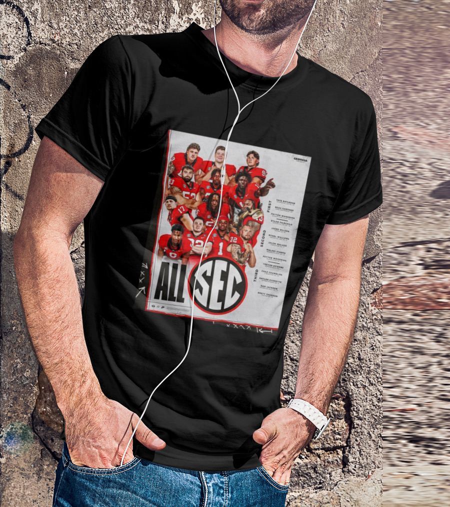 Georgia Bulldogs 2024 Football All SEC First Team Tate Ratledge Beau Gardner Peyton Woodring T-Shirt
