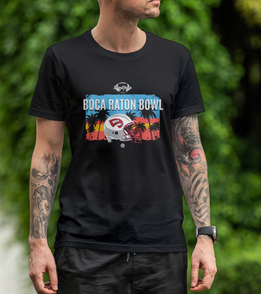 Boca Raton Bowl WKU Western Kentucky Hilltoppers Helmet Palms Sunset T-Shirt