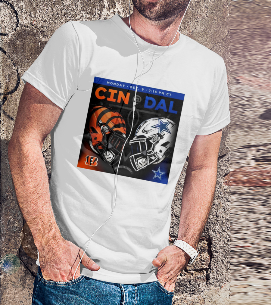 CIN Vs DAL Week 14 Monday Dec 9 2024 7:15 PM CT Helmets NFL Cincinnati Bengals Dallas Cowboys T-Shirt