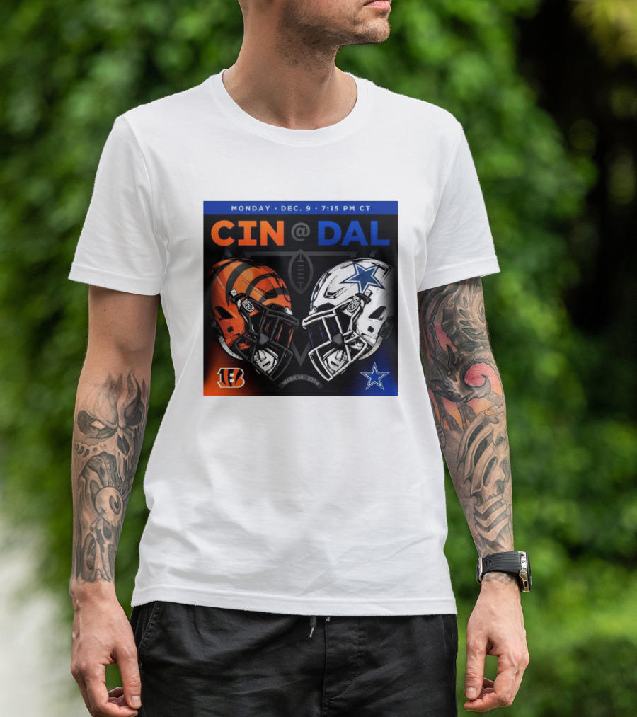 CIN Vs DAL Week 14 Monday Dec 9 2024 7:15 PM CT Helmets NFL Cincinnati Bengals Dallas Cowboys T-Shirt
