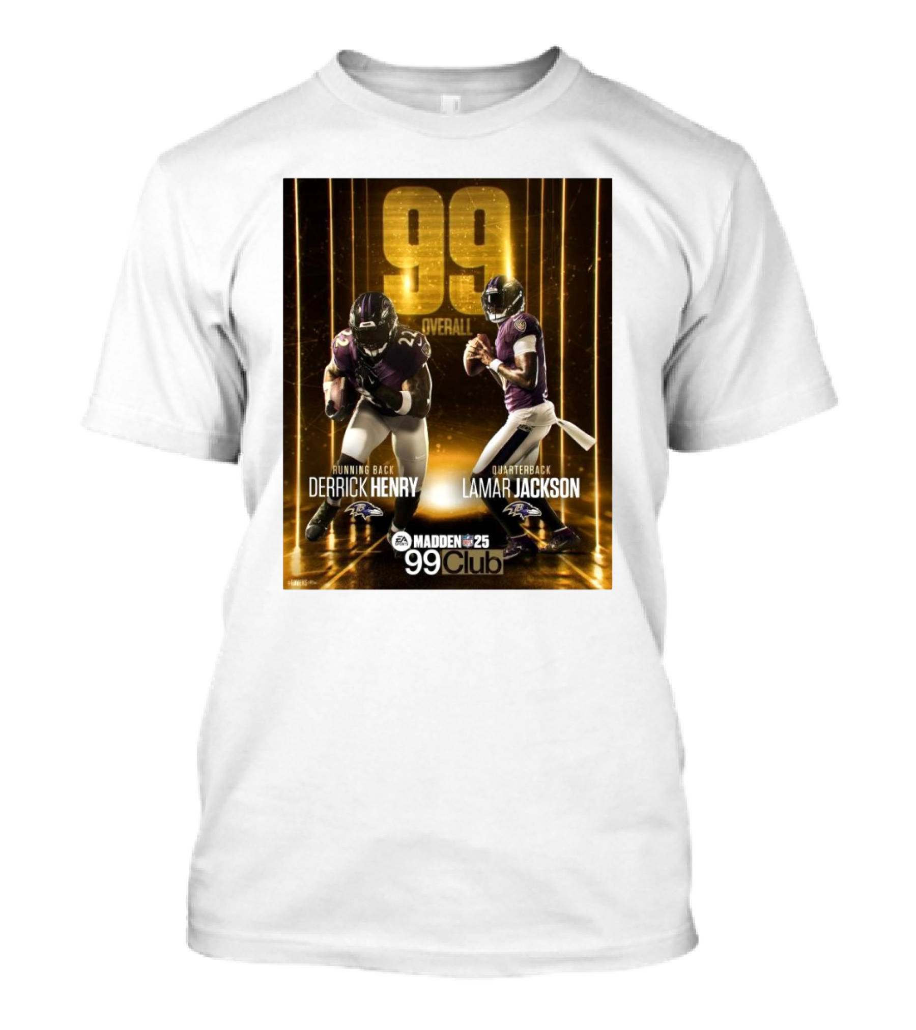 Madden NFL 25 99 Club Overall Derrick Henry Running Back Lamar Jackson Quarterback Baltimore Ravens T-Shirt