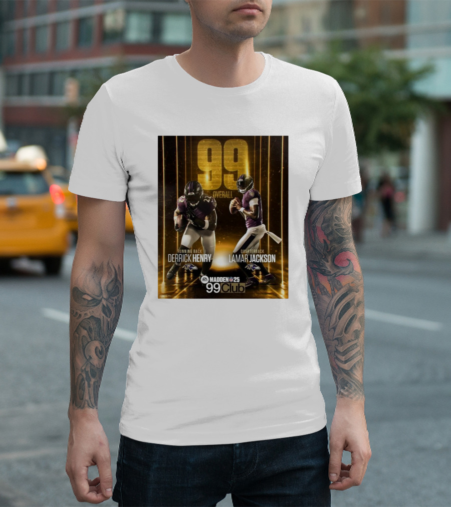 Madden NFL 25 99 Club Overall Derrick Henry Running Back Lamar Jackson Quarterback Baltimore Ravens T-Shirt