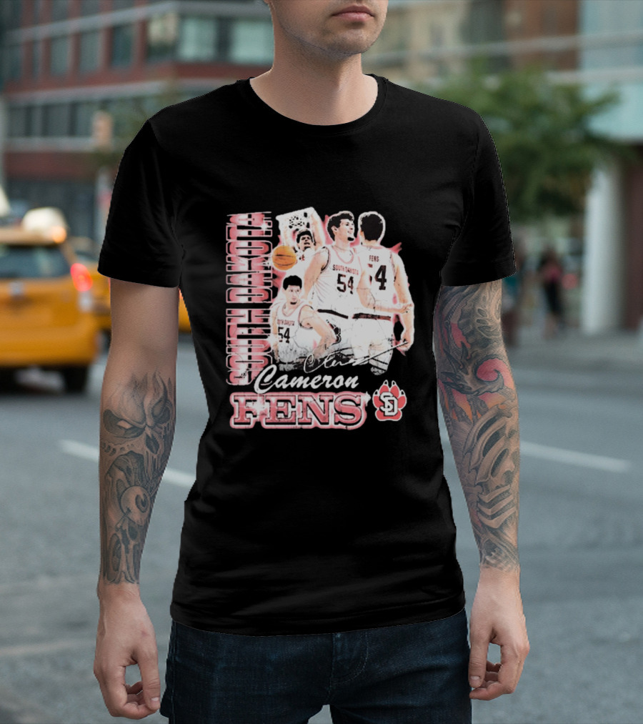 South Dakota Coyotes Cameron Fens Basketball 90s Signature 54 SD T-Shirt