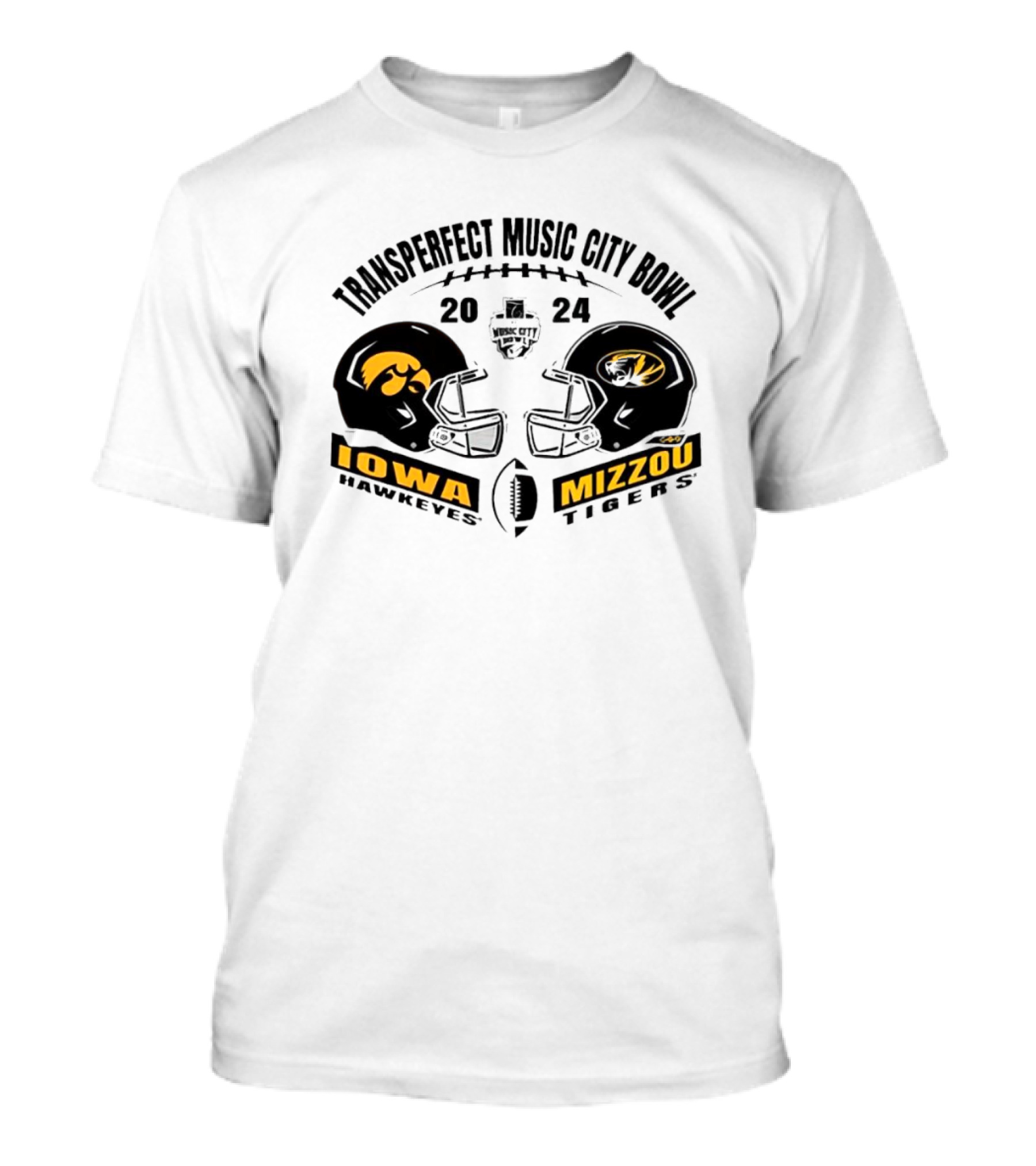 Transperfect Music City Bowl 2024 Iowa Hawkeyes Vs Mizzou Tigers Helmet Matchup T-Shirt