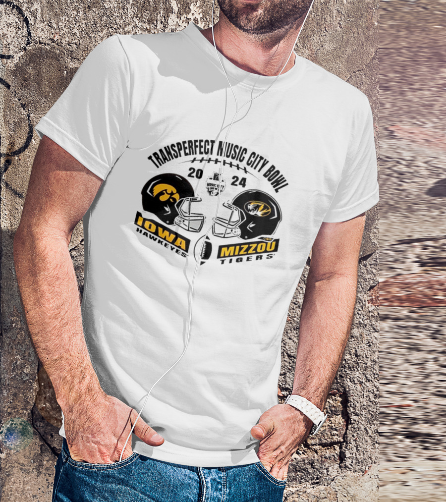Transperfect Music City Bowl 2024 Iowa Hawkeyes Vs Mizzou Tigers Helmet Matchup T-Shirt