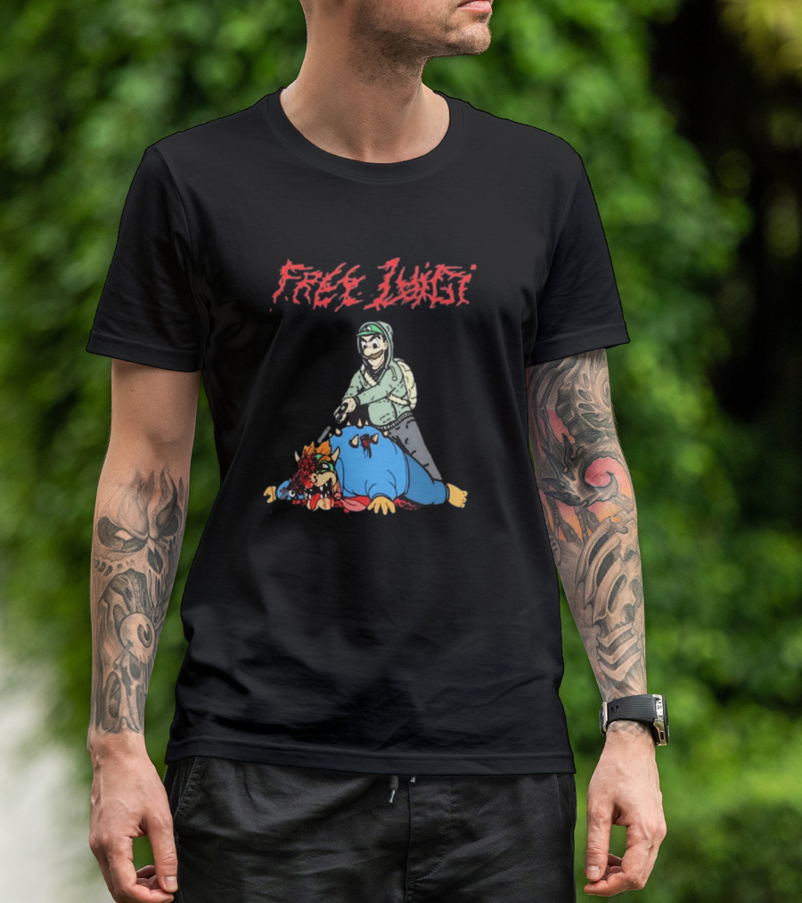Free Luigi Grunge Style Art With Cartoon Character And Beast T-Shirt