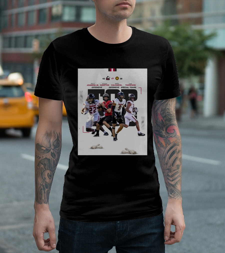 Northern Illinois Huskies Vs Western Michigan Broncos 42-28 Telly Johnson Jr Ethan Hampton Nate Valcarcel Cam Thompson Offensive Defensive Special Teams T-Shirt