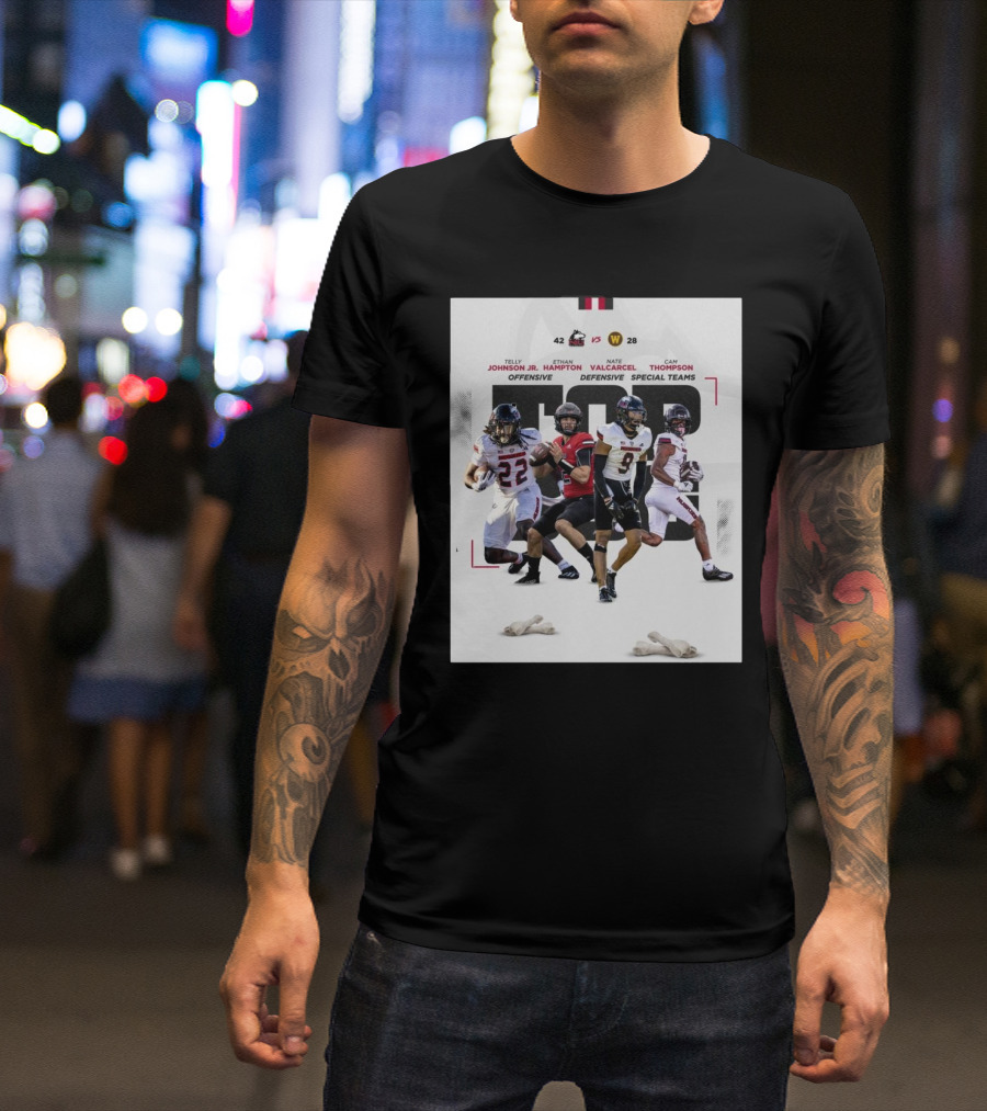 Northern Illinois Huskies Vs Western Michigan Broncos 42-28 Telly Johnson Jr Ethan Hampton Nate Valcarcel Cam Thompson Offensive Defensive Special Teams T-Shirt