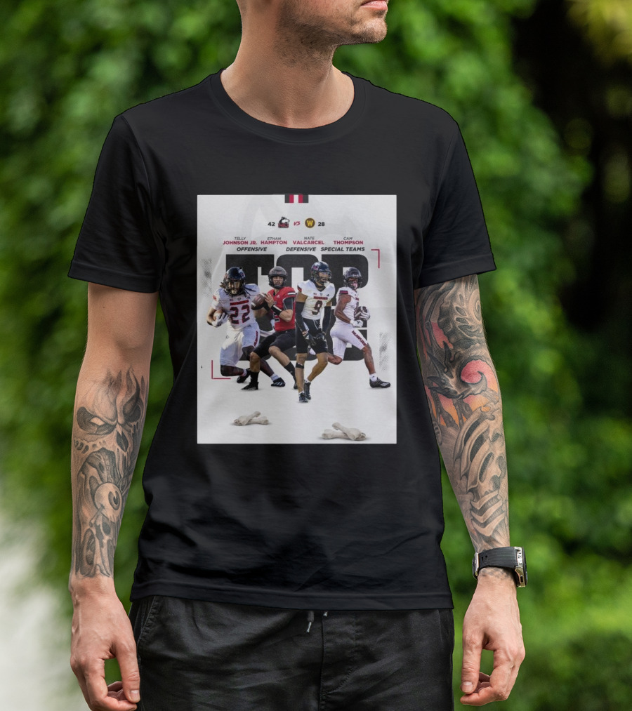 Northern Illinois Huskies Vs Western Michigan Broncos 42-28 Telly Johnson Jr Ethan Hampton Nate Valcarcel Cam Thompson Offensive Defensive Special Teams T-Shirt