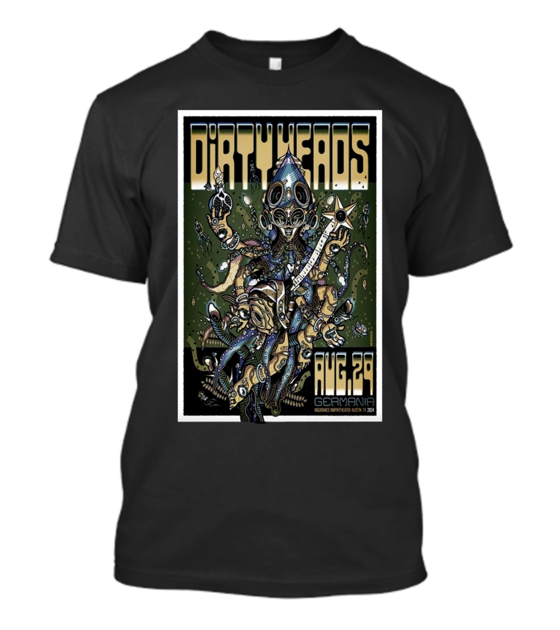 Dirty Heads Aug 29 2024 Germania Insurance Amphitheater Austin TX Alien Guitarist T-Shirt