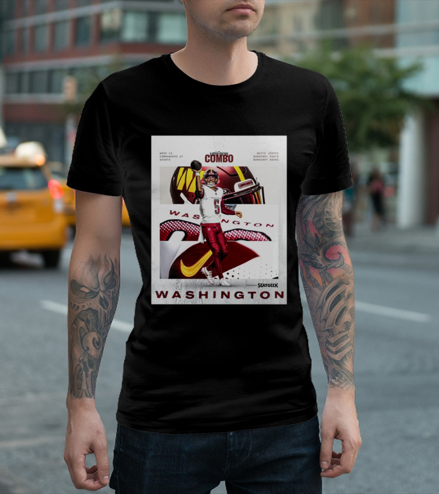 Week 15 Commanders at Saints Washington Burgundy and White Combo Featuring SeatGeek T-Shirt