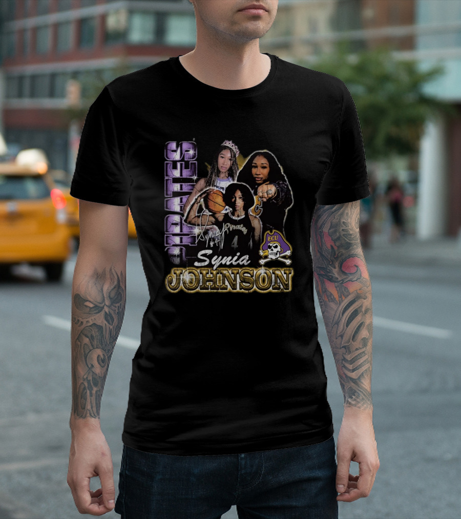 East Carolina Pirates Synia Johnson #4 ECU 90s Style Graphic Signature T-Shirt