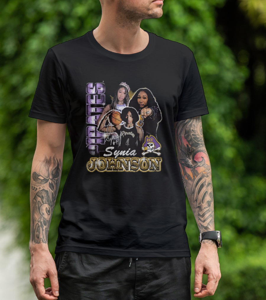 East Carolina Pirates Synia Johnson #4 ECU 90s Style Graphic Signature T-Shirt