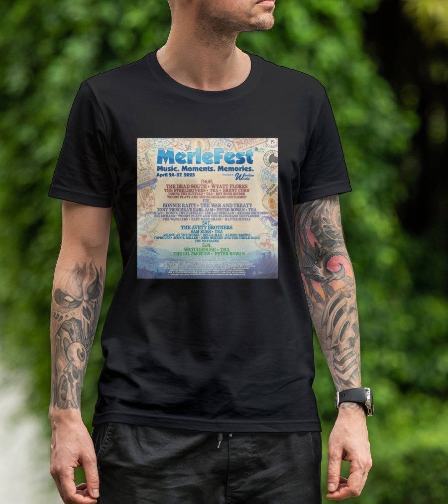 Merlefest Music Moments Memories The Avett Brothers Bonnie Raitt Watchhouse April 24-27 2025 T-Shirt